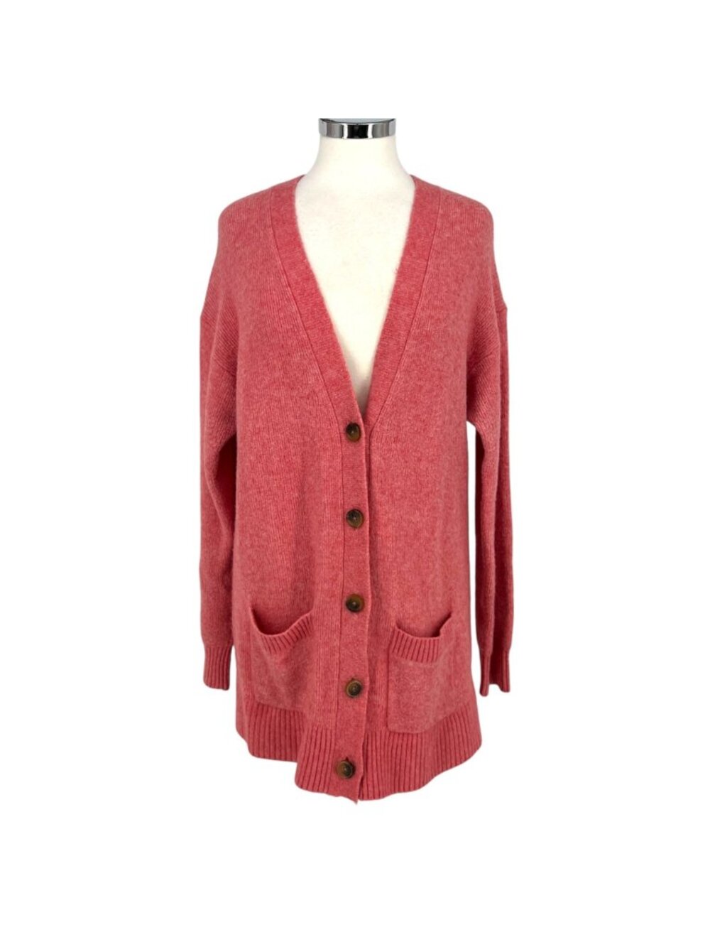 J. Crew Long Cardigan Sweater Pockets Pink Heather Preppy Cozy Size Medium